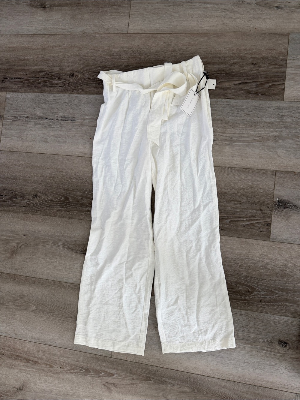 Ivory Tie-Waist Wide Leg Pants